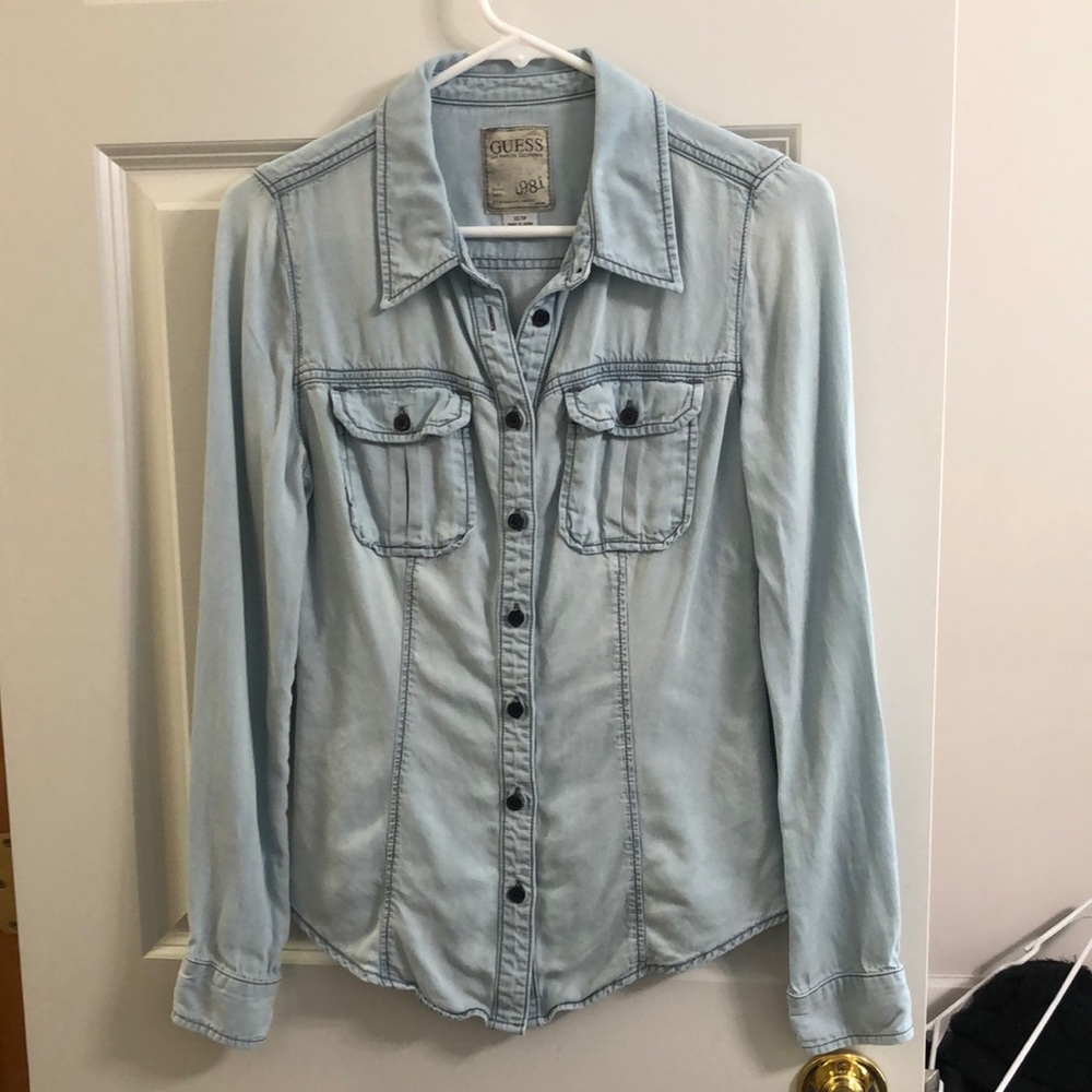 XS guess denim button up shirt